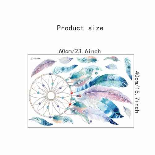 Blue-Green Dream Catcher Feathers Wall Stickers, sacinora Plume Wall Decals Removable Vinyl Peel and Stick for Living Room Bedroom Nursery Art Decorations