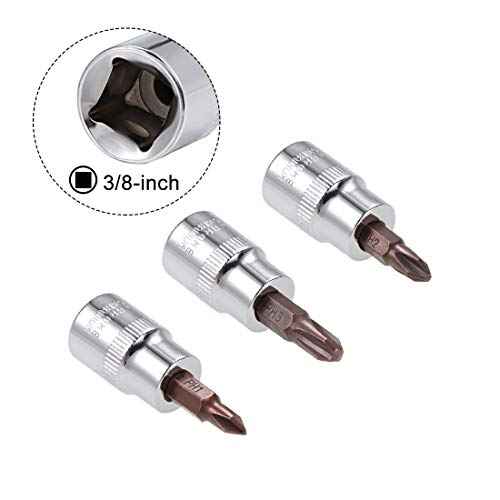 uxcell 3/8" Drive x PH1 - PH3 Phillips Bit Socket Set, S2 Steel Bits, CR-V Sockets 48mm Length (For Hand Use Only)