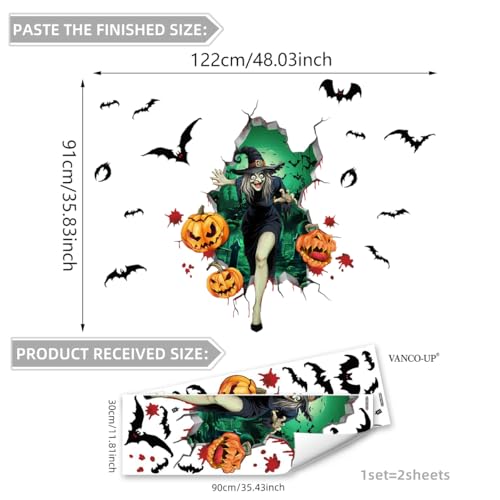 Halloween Wall Decals Gothic Witch Bat Pumpkin Wall Stickers Halloween Horror Wall Decor Removable Vinyl Peel and Stick Wallpaper for Bedroom