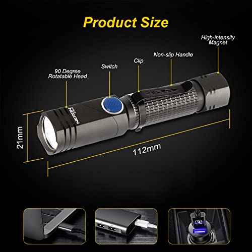 NICRON B74U Blacklight Torch 395nm UV Ultraviolet 90 Degree Adjustable-Head, Pocket Clip, Magnetic Base, 6 Modes Flashlight for Urine Stain Detector