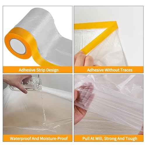 Pre-Adhesive Masking Film - 55inx65ft Rolls of Painted Paper, Plastic Painting Film for Automotive Painting Overlay (Masking Film: 4 Rolls)