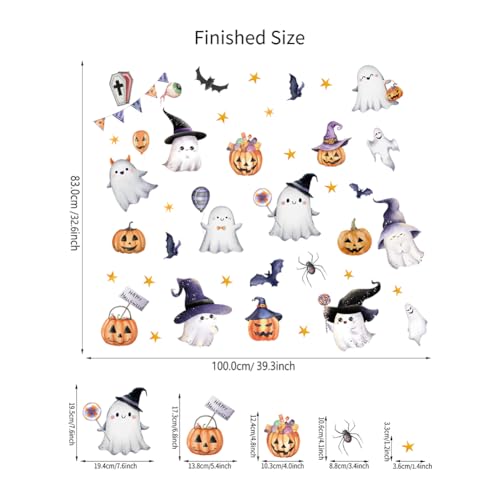 Halloween Wall Decals Cute Ghost Pumpkin Wall Stickers Halloween Party Decorations Peel and Stick Removable Vinyl Wall Art for Bedroom