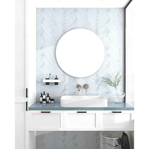 Modern Peel and Stick Wallpaper White and Blue Striped Wallpaper Boho Contact Paper 17.3''¡¿78.8'' Self Adhesive Wall Paper Removable Line Wallpapers Decorative for Bedroom Bathroom Cabinets D?cor