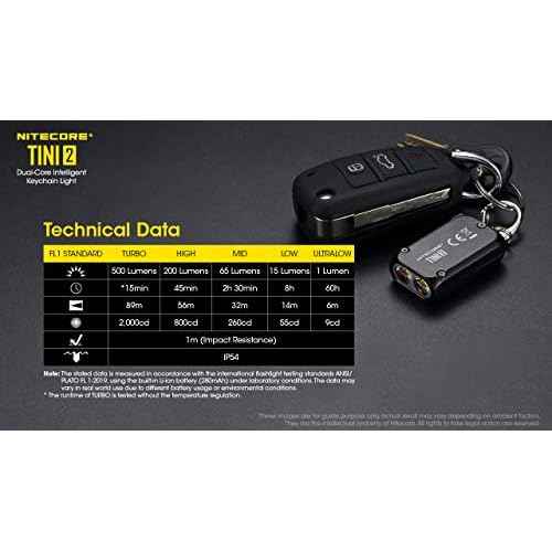 NITECORE TINI 2 Dual LED Rechargeable Keychain Light - 500 Lumen (Black)