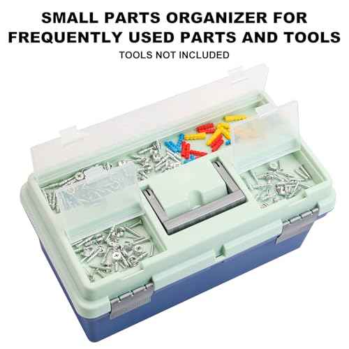 15-inch Tool Box with Removable Tray, Small Parts Box On The Lid is Removable, Tray Can be Removed and Combined at Will (Blue)