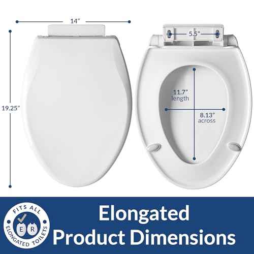 Mayfair Preston Easy to Clean Single Hinge Toilet Seat, Modern Slow Close Plastic Toilet Seat, Made in USA, Elongated, White