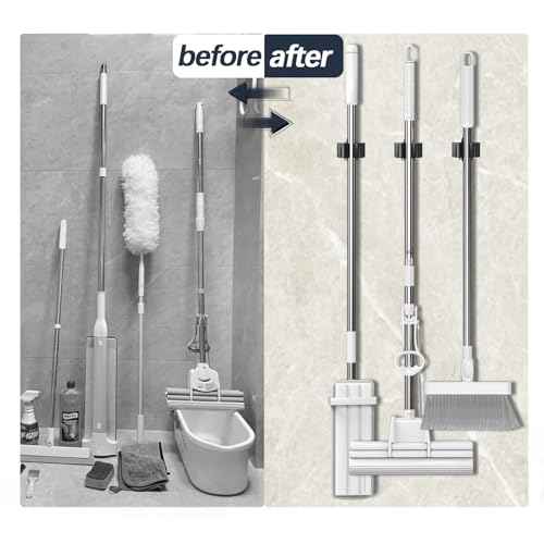 3-H Stainless Steel Broom Holder Wall Mount 20-Pack- Heavy Duty Mop Organizer, Wall Mounted Broom Storage with Secure Mounting for Kitchen Laundry Garage Bathroom (Space Saving)