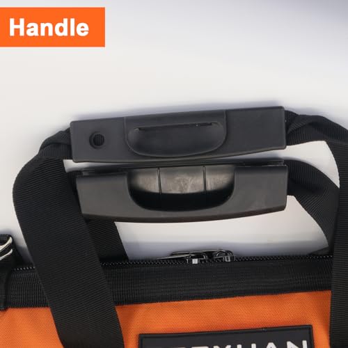 Tool Bag 16 Inch Molded Plastic Base Heavy Duty Waterproof Orange Tool Organizer Wide Mouth With Shoulder Strap for Power Tools and Hand Tools Oxford Cloth Fabric (16 Pockets)