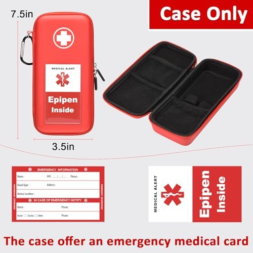 EpiPen Carry Case, Hard Emergency Medical Bag with Carabiner-for 2 EpiPens, Asthma Inhaler, Auvi-Q,Eye Drops,Anti-Histamine,Allergy Medication,Diabetes Travel Case for Adults and Kids