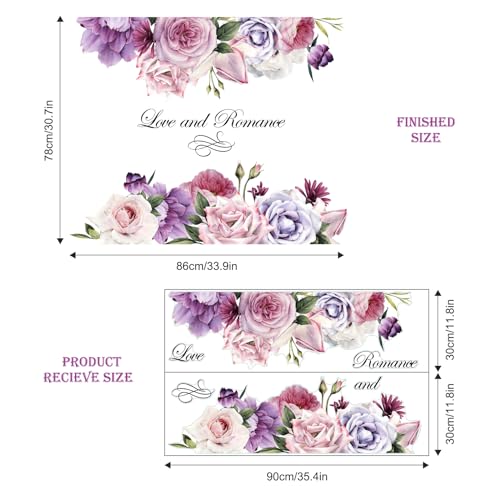 Supzone Purple Rose Peony Wall Stickers Large Flower Bouquet Blossom Wall Decals Self-Adhesive Love Theme Wall Art Decals for Valentine's Day Living Room Bedroom Door Furniture Sofa TV Backdrop Decor