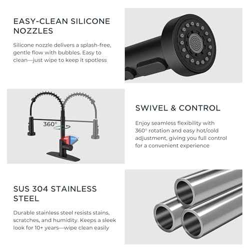 QFN Black Kitchen Faucet with Soap Dispenser, Stainless Steel Modern Spring Single Handle Commercial Kitchen Sink Faucet with Pull Down Sprayer Fit for 1 or 3 Hole for Farmhouse Rv Laundry Room