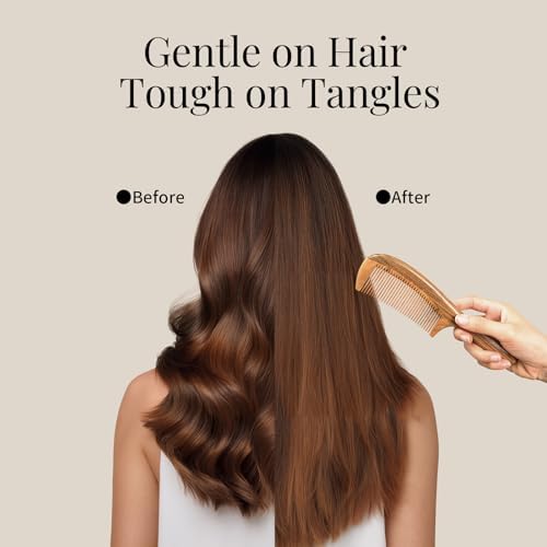 Onedor Handmade 100% Natural Green Sandalwood Hair Combs - Anti-Static Sandalwood Scent Natural Hair Detangler Wooden Comb (Fine Tooth)