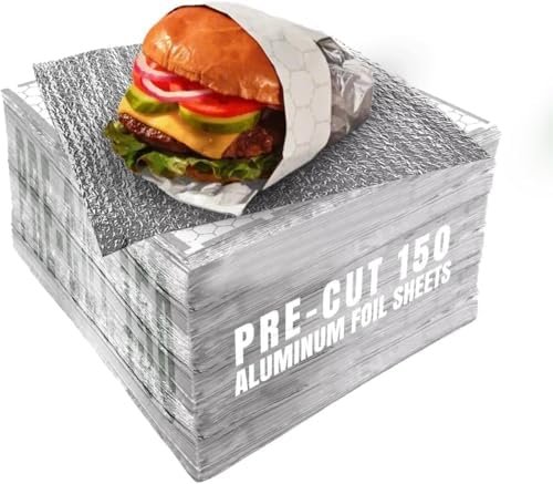 150 sheets Insulation Sandwich Wrapping Paper Aluminum Foil Sheets - 10 3/4" x14" - Aluminum Foil Sandwich Wrap Sheets For Sandwich Wraps, Burritos and BBQ