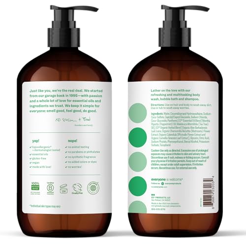 Everyone 3-in-1 Soap, Body Wash, Bubble Bath, Shampoo, 32 Ounce (Pack of 2), Peppermint Tea Tree, made with Essential Oils for Men and Women
