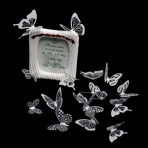 Ewong 54Pcs White 3D Butterfly Wall Decor - Butterfly Decoration Party Cake Decorative - Removable Waterproof Wall Decal Birthday Home Room Decor Bathroom Bedroom Sticker & Murals