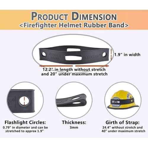Fire Helmet Band with Wedge Set, Thickened and Flexible Rubber Firefighter Helmet Strap to Hold Flashlight, Handy and Durable 6061-T6 Aluminum Firefighter Wedge to Pair with Halligan or FuBar Tool