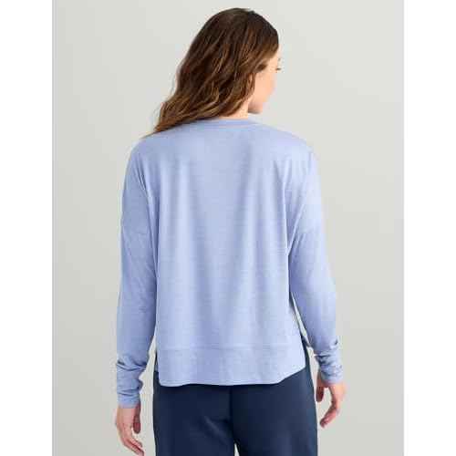 HUK Women's Bayside Pullover Crew, Midweight Soft Jersey Cropped Sweatshirt with Thumbholes