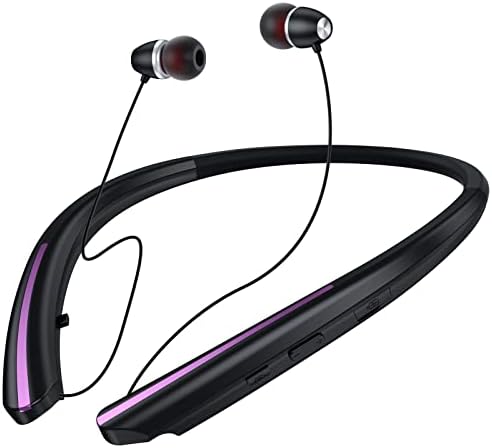 Retractable Neckband Bluetooth Headphones, IPX5 Sweatproof Headset Wireless Earbuds with Mic, Vibration Alert, Noise Cancelling Stereo Earphones for Sports, Running, Driving, Workouts (Pink)