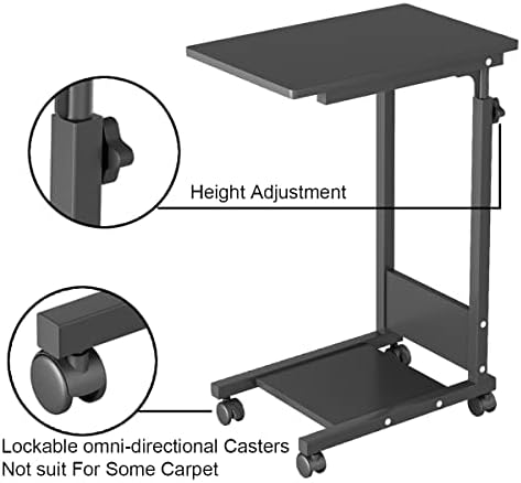 TigerDad Adjustable Height C Table Sofa Side Bedside Table with Wheels, Hospital Bed Table Rolling Tray with Storage, Mobile Computer Desk Laptop Table for Home Use