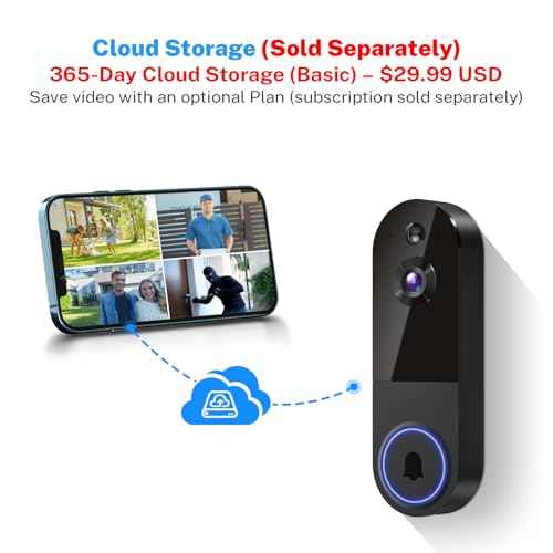 1080p Wireless Video Doorbell Camera with Receiver, AI Human Detection, 2-Way Audio, Night Vision, Cloud Storage, Real-Time Alerts, Rechargeable Battery Powered, 2.4G Wi-Fi Only