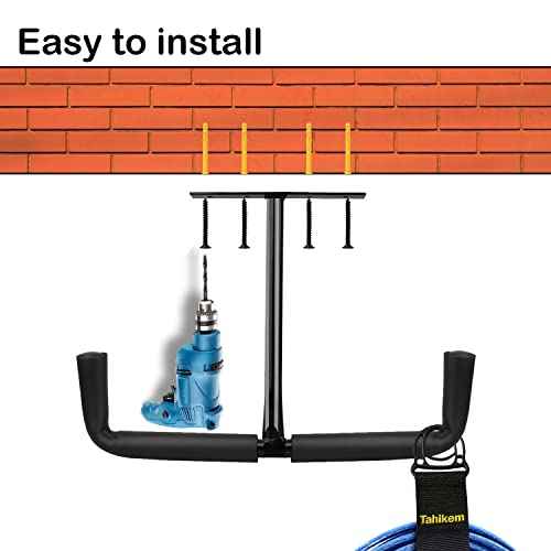 2 Set Overhead Garage Storage Rack, Heavy Duty Overhead Storage Double Hook, Ceiling Mount Hanger Safe Racks Hooks, Hanging for Lumber Ladder Storage & Other Bulky Items (Pack of 2 - Black)