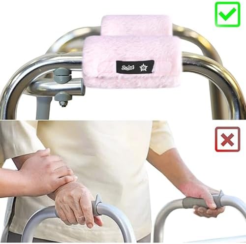 SPRING SEAON Walker Hand Pads Fluffy Walker Handle Cushions Non-Slip Universal Walker Grips Padded Hand Covers Soft Pads for Walkers for Seniors Walker Pads for Handles Folding Rolling Wheelchair, Rollator Handle, Elderly Grippers 2 Pack