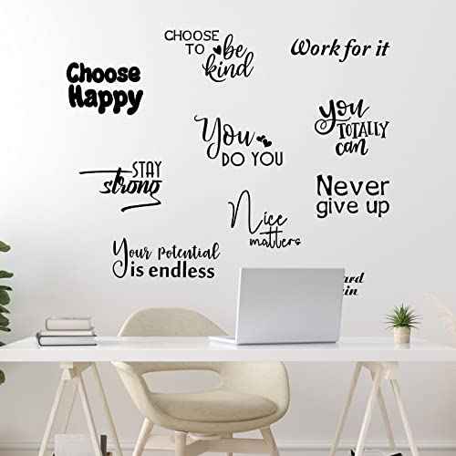 10 Pcs Inspirational Wall Decals Peel and Stick Vinyl Positive Quotes Wall Decor Removable Waterproof Motivational Window Stickers for Bedroom Office School Classroom Living Room Bathroom