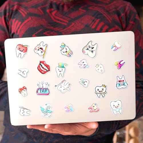 Cute Cartoon Teeth Stickers 108Pcs Dentist Vinyl Tooth Theme for Kids Dental Clinic Classroom Reward Water Bottles Scrapbooking Laptop Decoration Pack Hat