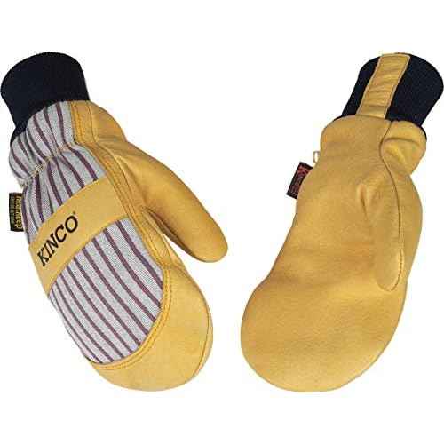 Kinco, 1927KWT-L, Golden Premium Grain Pigskin Palm, Polyester & Elastic Knit Wrist with Leather Pull-Tab, Heatkeep¢ç Thermal Insulation, Mitt Outer Shell Over 5-Finger Glove Inside, Large