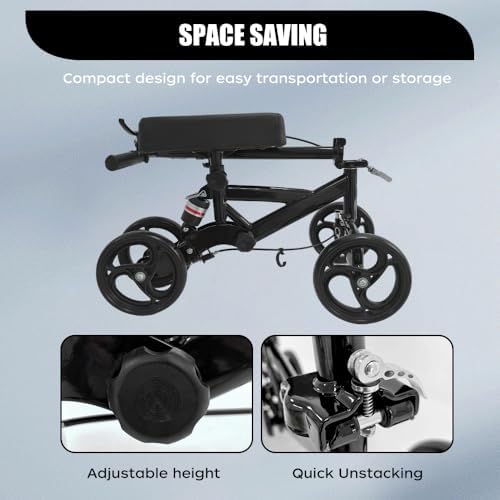 Knee Scooter,Economical Foldable Steerable Knee Walker,for Adults Foot Surgery,Injured Ankle Recovery Scoote(Black-Standard Version)