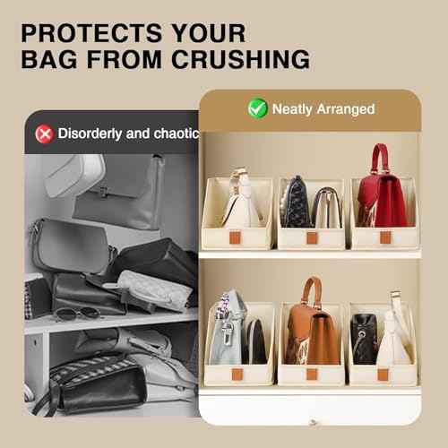 DIMJ Closet Organizers for Purses and Bag Storage, 6 PackSmall Storage Bins Foldable, Storage Baskets for Shelves, Wardrobe, Bedroom, Office, Fabric Cube Storage, 5.9 x 11.8 x 6.7 in