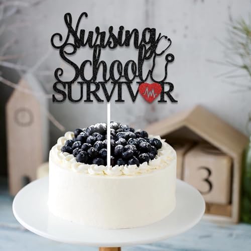 Nursing School Survivor Cake Topper 2025 Nurse Graduation Cake Decorations Congrats BSN/RN Cake Topper Medical School Grad Party Decor Supplies Black Red