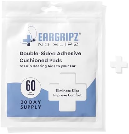 EarGripz Hearing Aid Grips â Adhesive Cushioned Pads for Secure, Comfortable Fit â Non-Slip Hearing Aid Stabilizers for BTE & RIC Devices â 60-Pack for Adults, Kids & Active Lifestyles