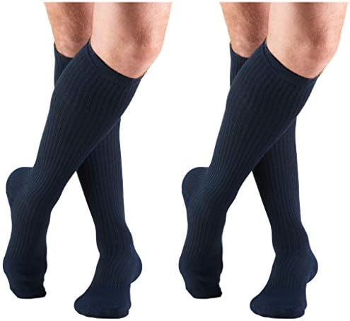 Truform Men's 15-20 mmHg Knee High Cushioned Athletic Support Compression Socks, Navy, Medium (Pack of 2)