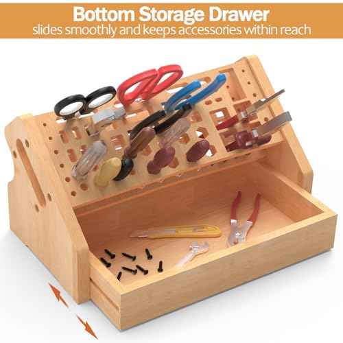 Bamboo Screwdriver Organizer Rack, Desktop Hand Tools Storage Holder with Drawer