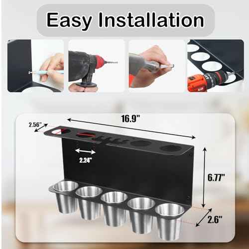 Grease Gun Holder, Wall Mount Storage Rack Compatible with 2 Grease Guns Organizer with 5 Removable Drip Cups for Garage and Shop Workshop Storage Black