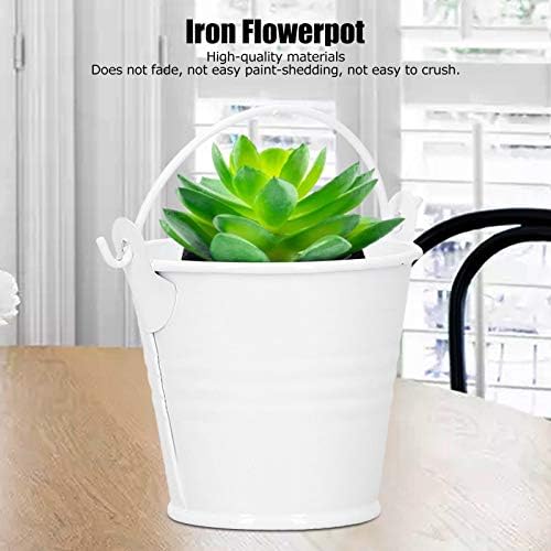 10PCS Small Metal Bucket with Handles, Round Ice Buckets Metal Iron Pail for Kids Candy Crafts Party Favors, Mini Succulent Plant Pot, Hanging Flower Pot for Indoor Outdoor Decor (4 * 5.5 * 6-White)