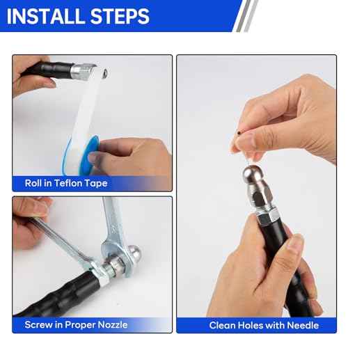 Sewer Jetter Kit 100FT for Pressure Washer, Pressure Washer Drain Jetter with 5800PSI Cleaner Hose 1/4 Inch NPT, Corner, Rotating & Button Nose Sewer Jetting Nozzle Spanner Waterproof Tape Pearl Pin