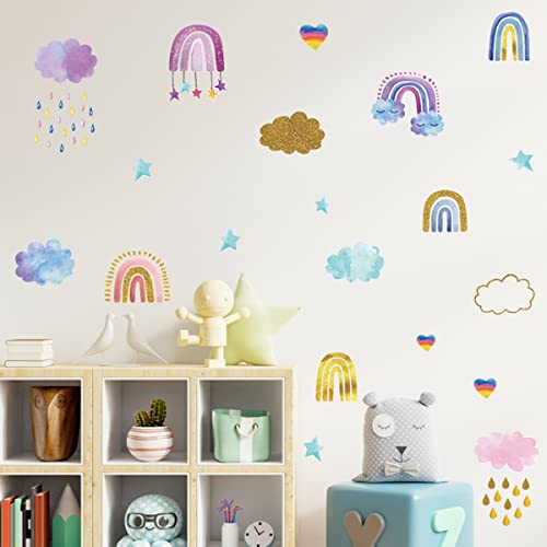Rainbow Wall Decals Stickers Rainbow Wall Decor for Kids Room Little Girls Bedroom Nursery Playroom Daycare Classroom Parties Decoration (D)