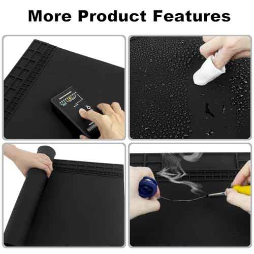 Anti Static Soldering Mat, Extra Large 27.6" x 15.7" Heat Resistant 932¡ÆF Large Silicone ESD Safe Work Mat with Grounding Accessories and Anti Static Wrist Strap (Black)