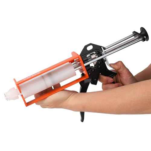 Epoxy Gun Dual Component Caulking Gun Manual Double Cartridge Caulk Gun Panel Bond Adhesive Applicator for 200 ml/6.75 fl oz Mix Ratio 1:1 and 2:1 e.g. 08115 08116, Orange