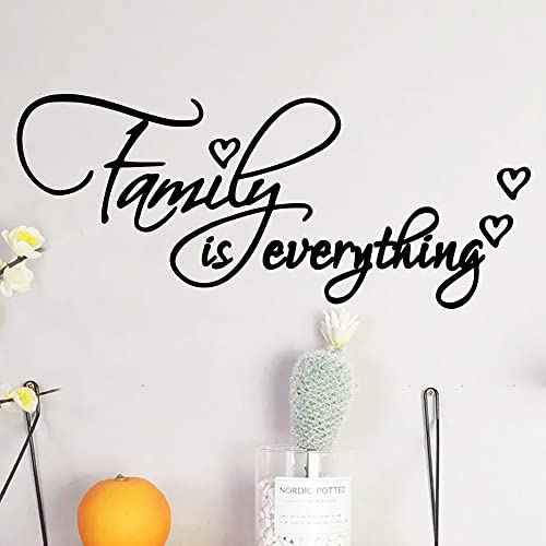 Family is Everything Heart Shape - Carved Black Vinyl Quotes Wall Decal Room Decoration Home Decor Art Letters Lettering Words for Living Room Bedroom