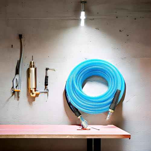 SANFU Polyurethane(PU) Reinforced 3/8¡±ID x 50ft Air Hose, Non-kinking with 3/8¡± Repaired Industrial Quick Coupler and Plug, Bend Restrictor, Transparent Blue(50¡¯)