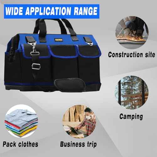 FASTECH 22 Inch Bottom Tools Bag With Wide Mouth For Tool Storage, Carrier and Organizer, Heavy Duty Tool Tote Bag For Men/Women, Wide Mouth Tool Bag With Inside Pockets (22 Inch)