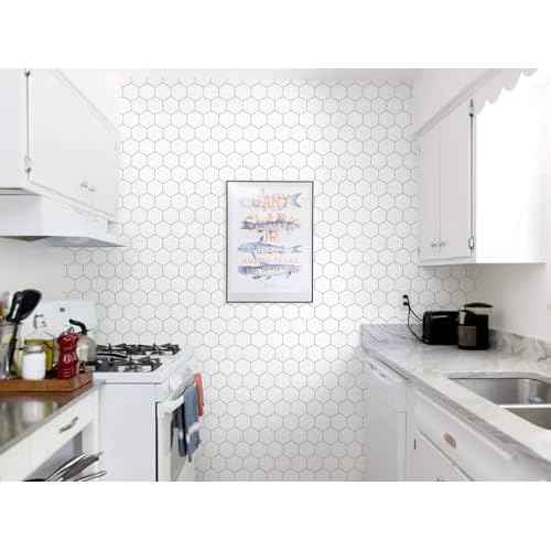 Kitchen Peel and Stick Wallpaper White Wallpaper Modern Contact Paper for Cabinet Bathroom Backsplash Renter Friendly Self-adhesive Waterproof Removable Vinyl Papel Tapiz Para Cocina 17.3"¡¿78.7"