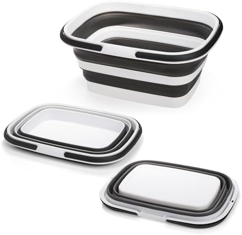 Cididu 2 Pack Collapsible Tub with Handle, Rectangular Handy Basket/Bucket, 8.5L Portable Outdoor Picnic Basket Crater, Foldable Camping Sink, Wash Basin for Washing Dishes, Hiking and Home