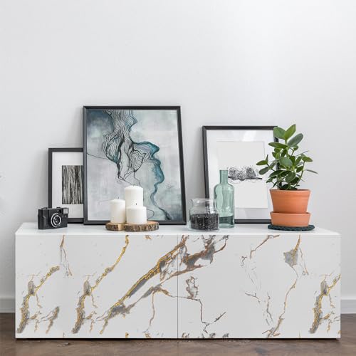 White and Gold Marble Contact Paper Peel and Stick Marble Wallpaper Removable Waterproof Cabinet Contact Paper for Countertops Vinyl Wrap Marble Wall Paper for Bathroom Kitchen 11.8"x118"