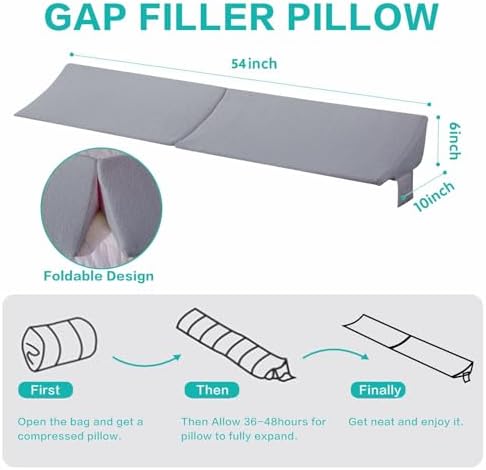 SLIGUY Full Size Bed Wedge Pillow Headboard Pillow Mattress Wedge Bed Gap Filler Fill The Gap (0-7") Between Your Headboard and Mattress for Sleeping Backrest Pillow(Grey 54"x10"x6"