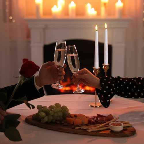 Baquler 50 Pcs 8.5 Inch Flameless Taper Candles Battery Operated Taper Candles Bulk LED Flickering Flameless Candlesticks Realistic Candle Lights for Home Dinner Wedding Church Christmas Decor