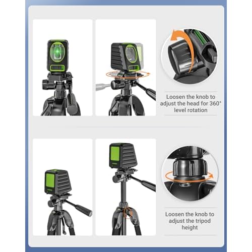 Laser Level Tripod, Huepar 56-inch Extendable Height Tripod Use with Line Lasers, Point Lasers, Laser Distance Measures, 1/4" and 5/8" Thread Mount, Multi-Function Hook, Non-Skid Feet, TPD14